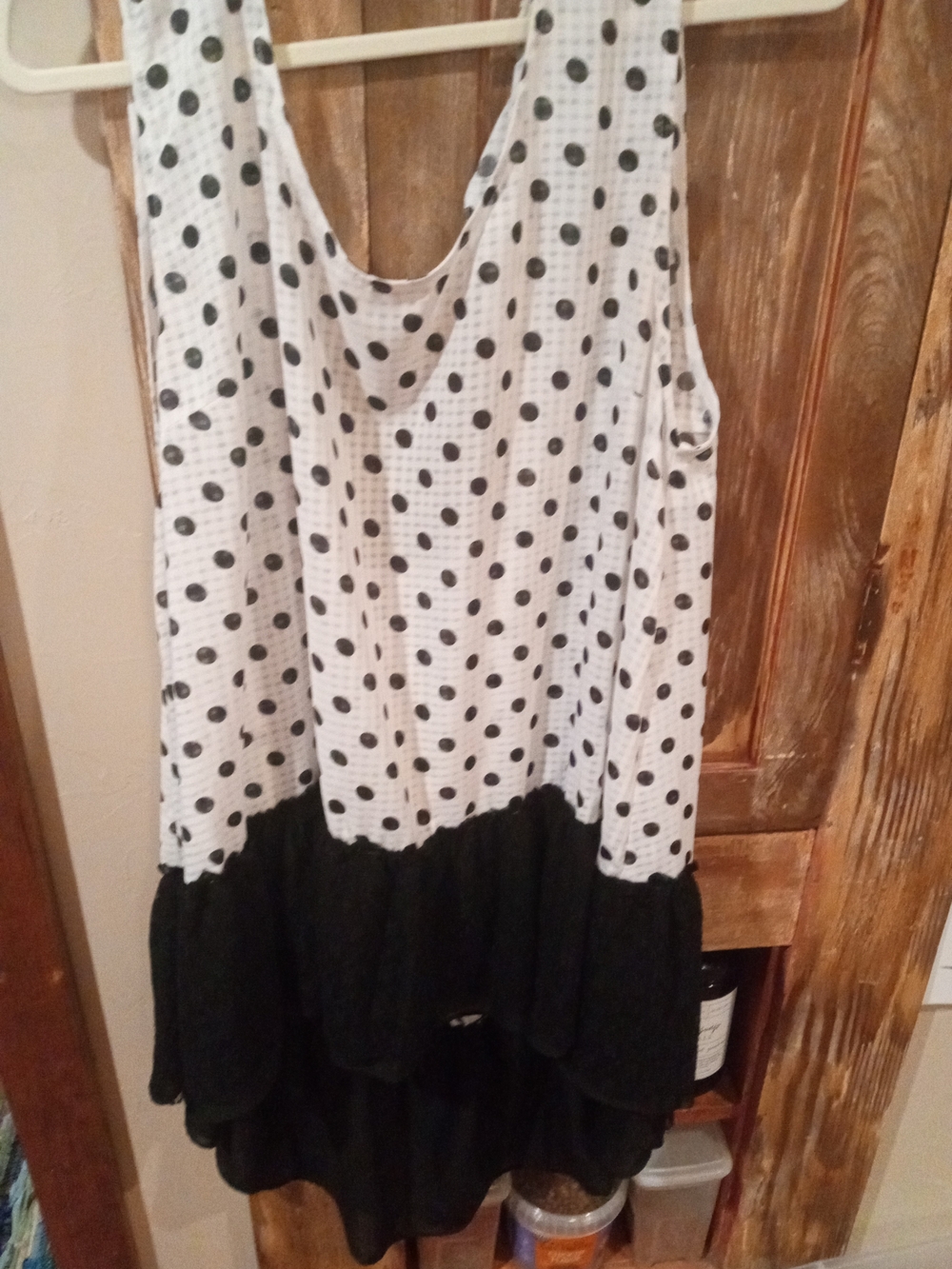 A'Reve White Polka Dot Sleeveless Tunic with Black Tiered Hem